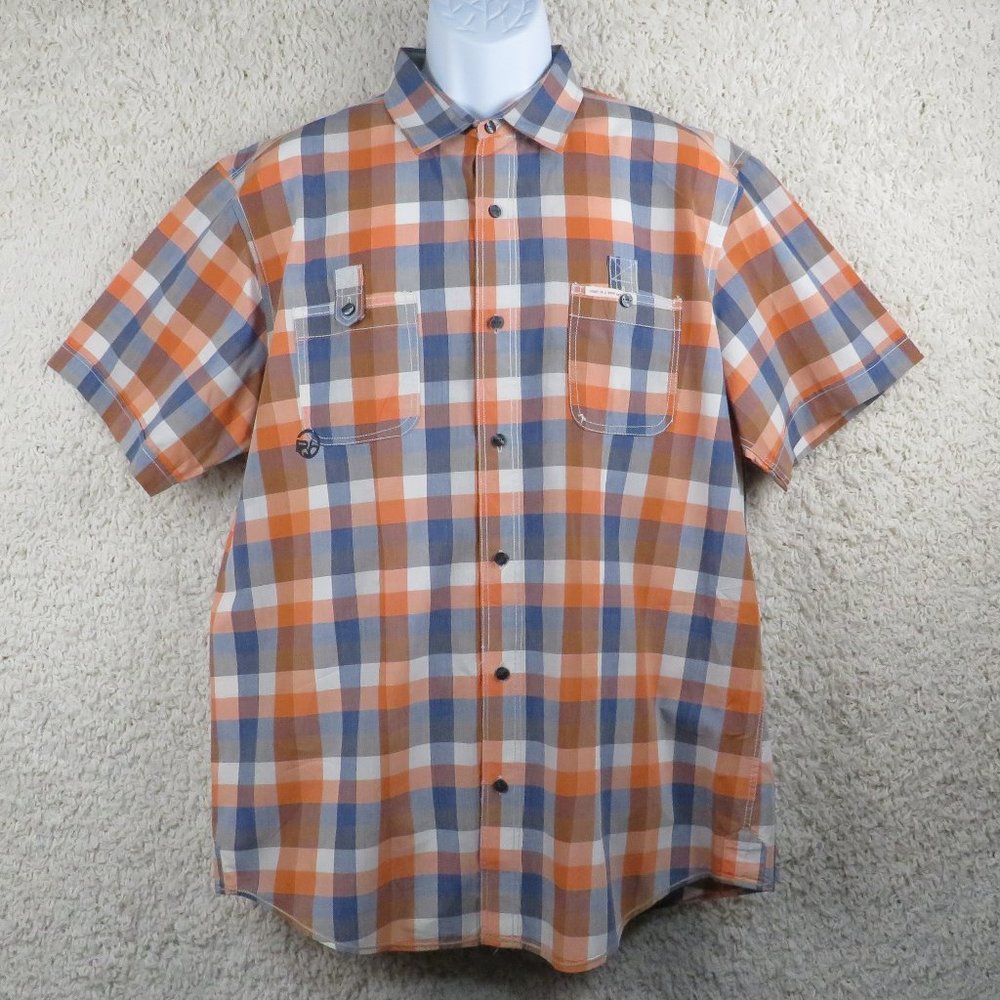 PROJEK* Men's Short‎ Sleeve Button Down Curved Hem Chest Pocket Shirt~ Size XL